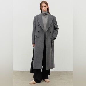 DUNST TAILORED DOUBLE-BREASTED WOOL COAT MELANGE GREY WOOL CASHMERE BLEND XS